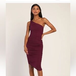 Plum Purple Ruched One-Shoulder Bodycon Dress